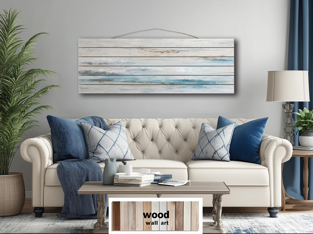 Coastal Abstract Ocean Distressed Wood Wall Art