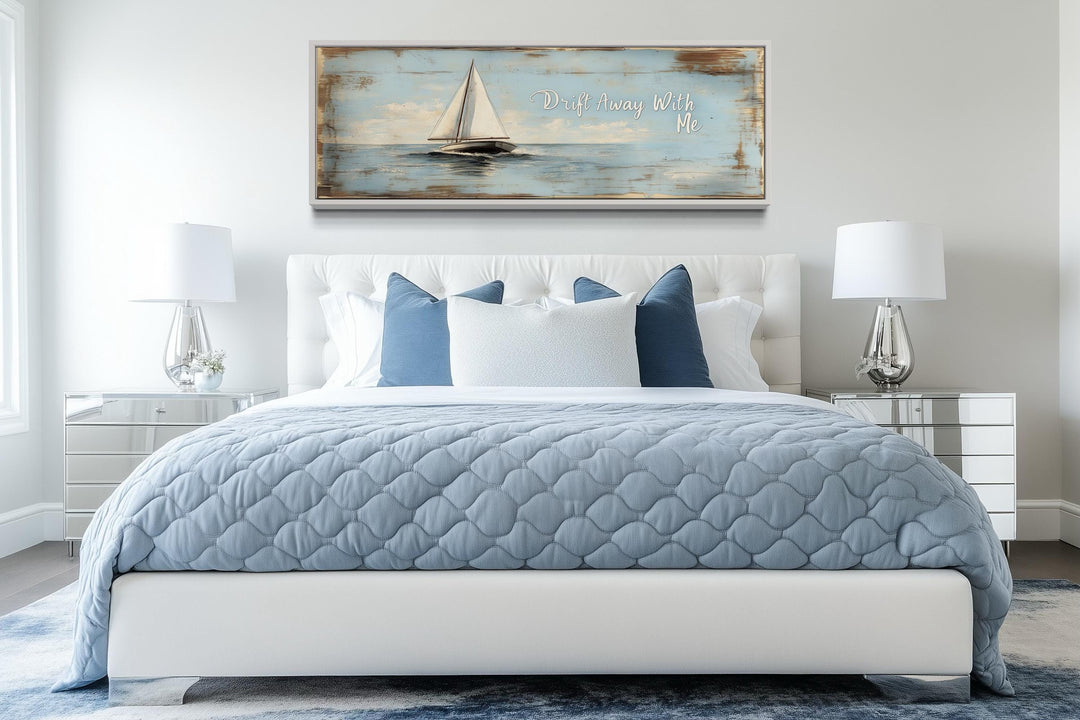 Coastal Bedroom Sign With Sailboat on Light Blue Canvas Wall Art