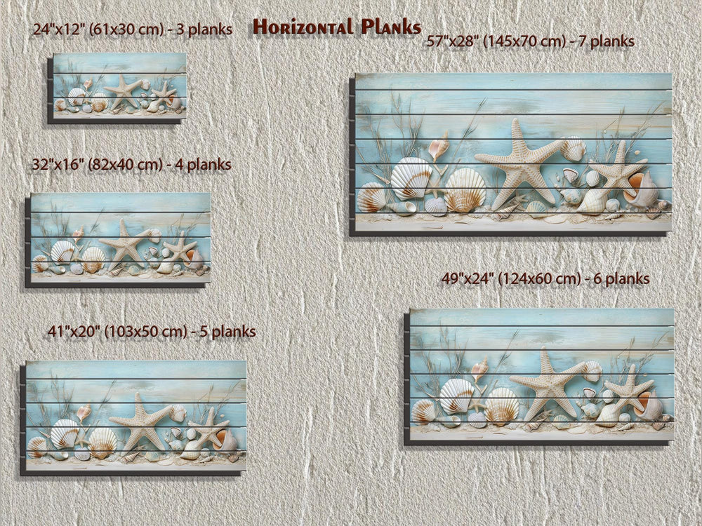 Coastal Sea Shells and Starfish Distressed Wood Wall Art