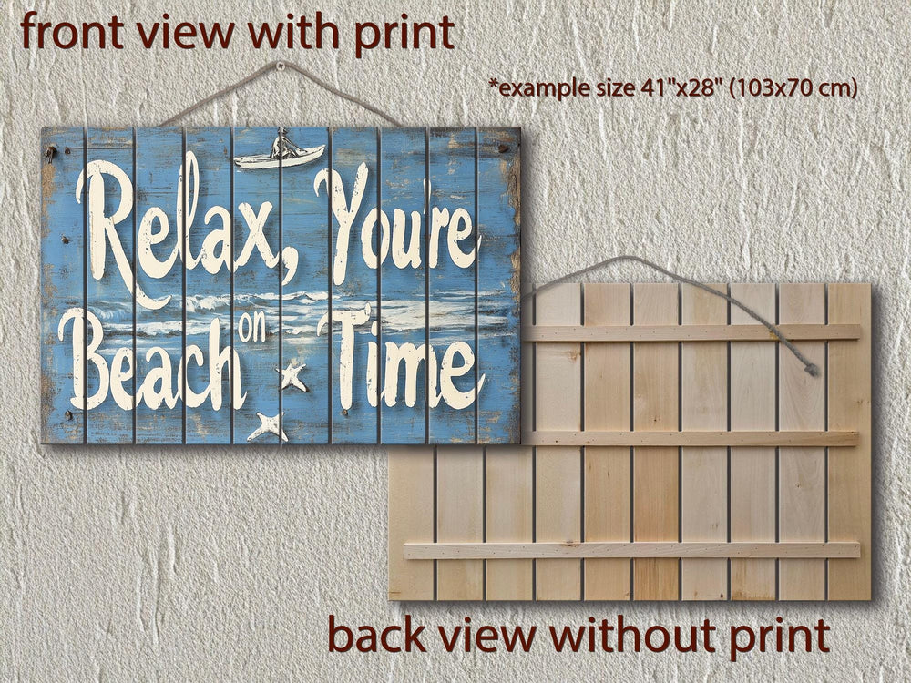 Coastal Wood Wall Art – Relax You’re On Beach Time Rustic Blue Wooden Sign