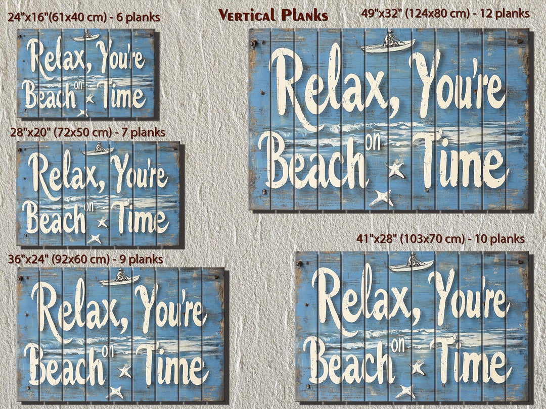 Coastal Wood Wall Art – Relax You’re On Beach Time Rustic Blue Wooden Sign