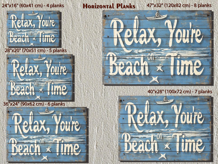 Coastal Wood Wall Art – Relax You’re On Beach Time Rustic Blue Wooden Sign