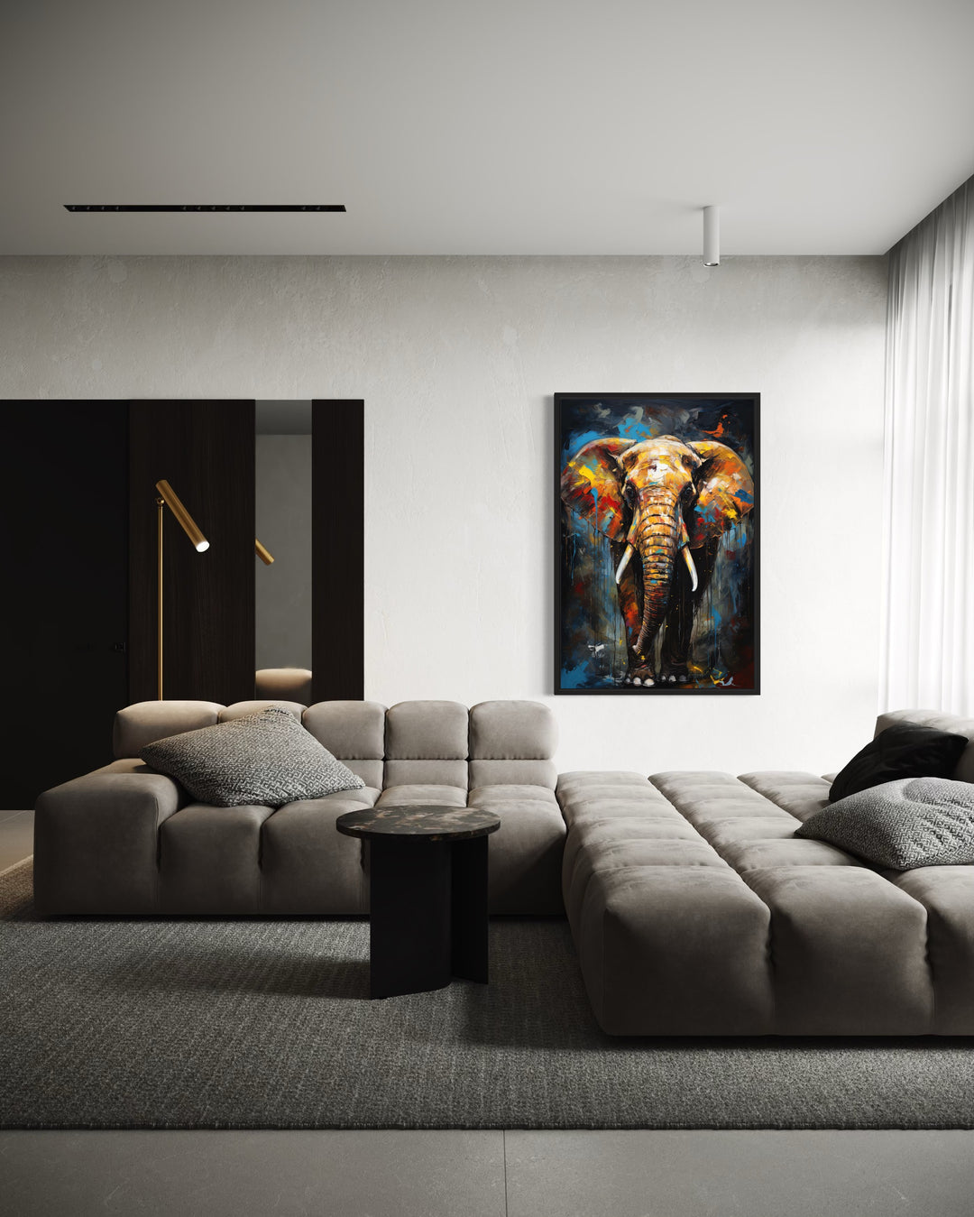 Colorful Graffiti Elephant Framed Canvas Wall Art