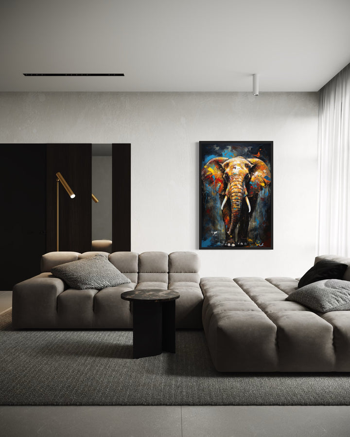 Colorful Graffiti Elephant Framed Canvas Wall Art