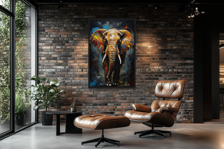 Colorful Graffiti Elephant Framed Canvas Wall Art