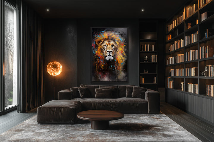 Colorful Lion Abstract Painting Framed Canvas Wall Art