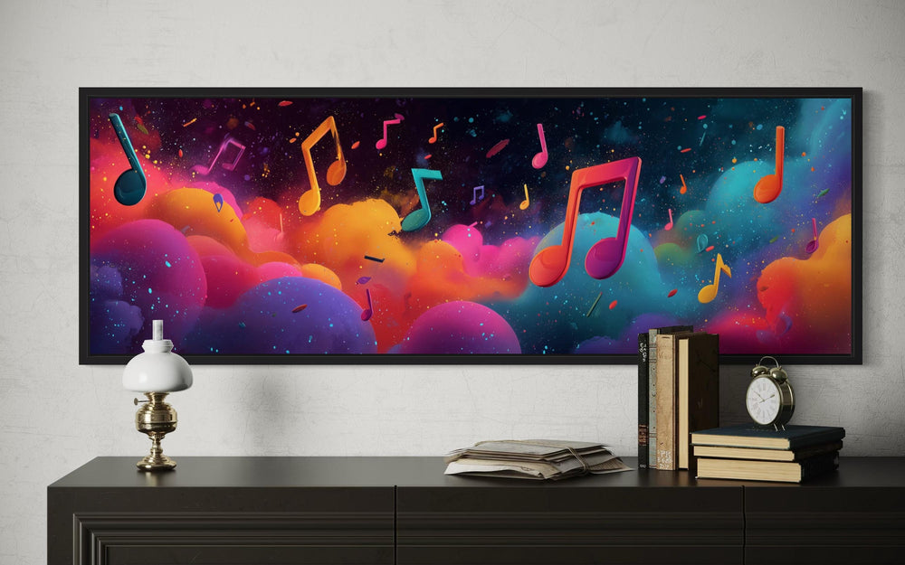 Colorful Music Notes Long Horizontal Canvas Wall Art