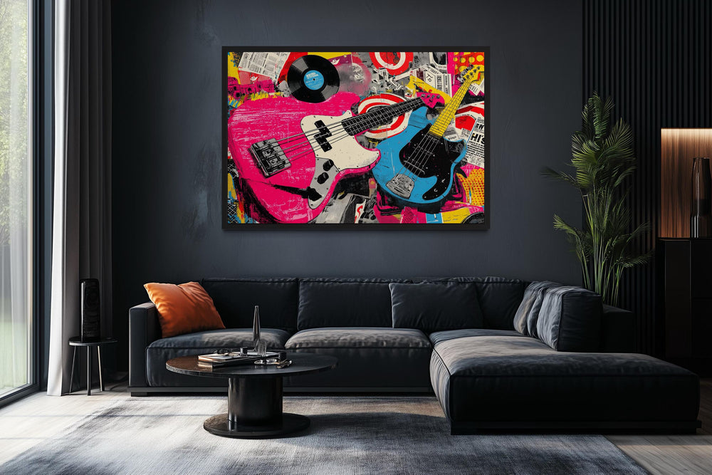 Colorful Pop Art Guitar Wall Art For Music Room Decor