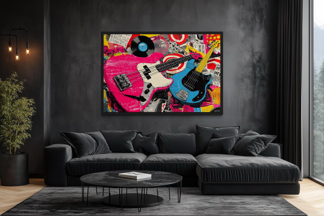 Colorful Pop Art Guitar Wall Art For Music Room Decor