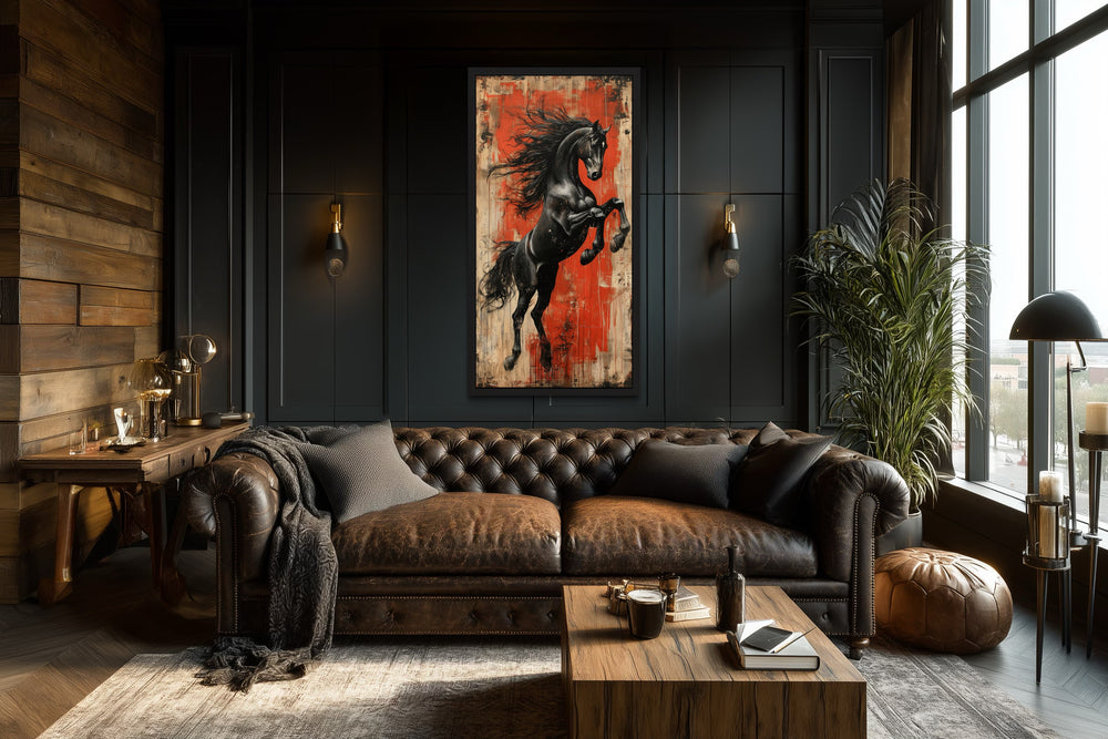 Colorful Rearing Horse Graffiti Framed Canvas Wall Art