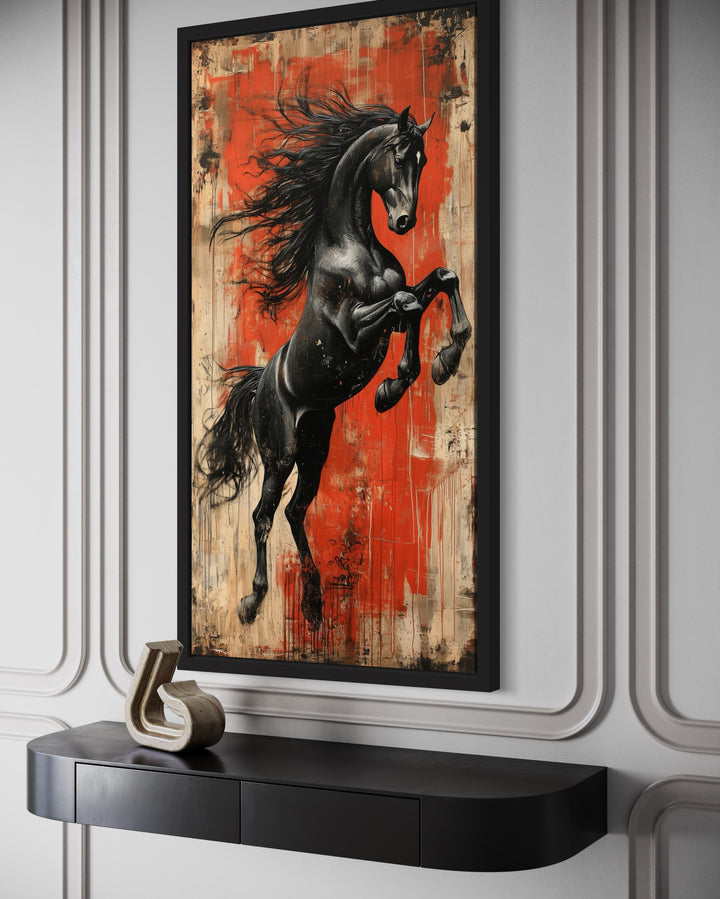 Colorful Rearing Horse Graffiti Framed Canvas Wall Art
