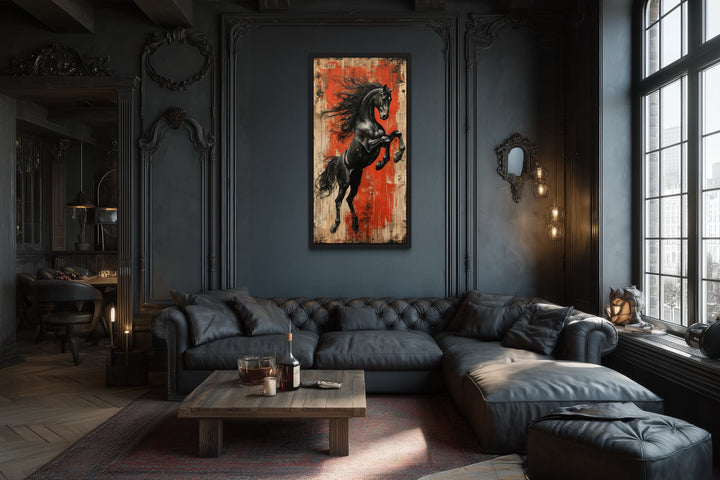 Colorful Rearing Horse Graffiti Framed Canvas Wall Art