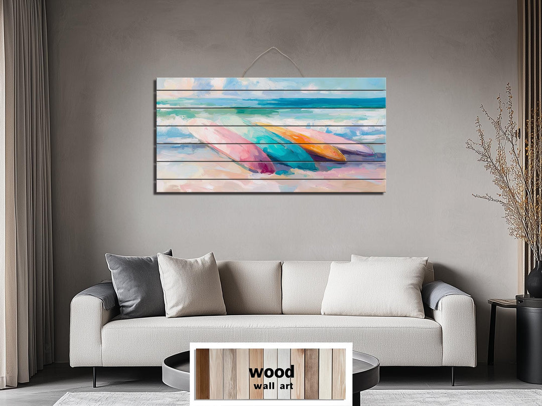 Colorful Surfboards Coastal Wood Wall Art