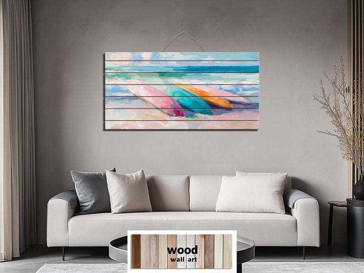 Colorful Surfboards Coastal Wood Wall Art