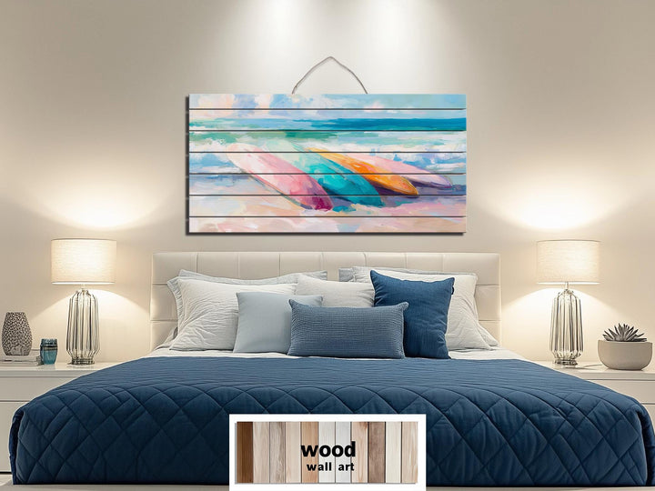 Colorful Surfboards Coastal Wood Wall Art