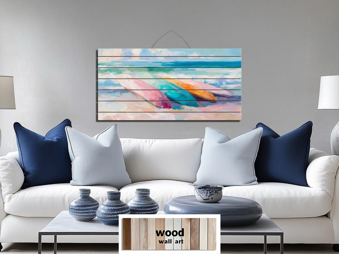 Colorful Surfboards Coastal Wood Wall Art