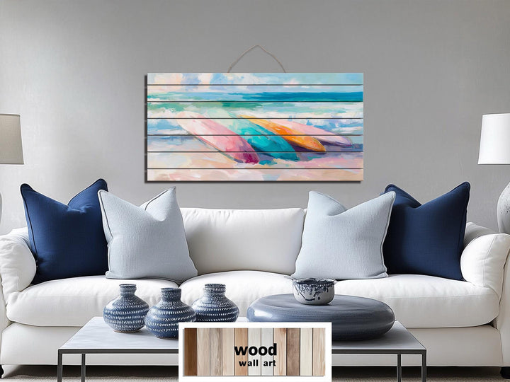 Colorful Surfboards Coastal Wood Wall Art