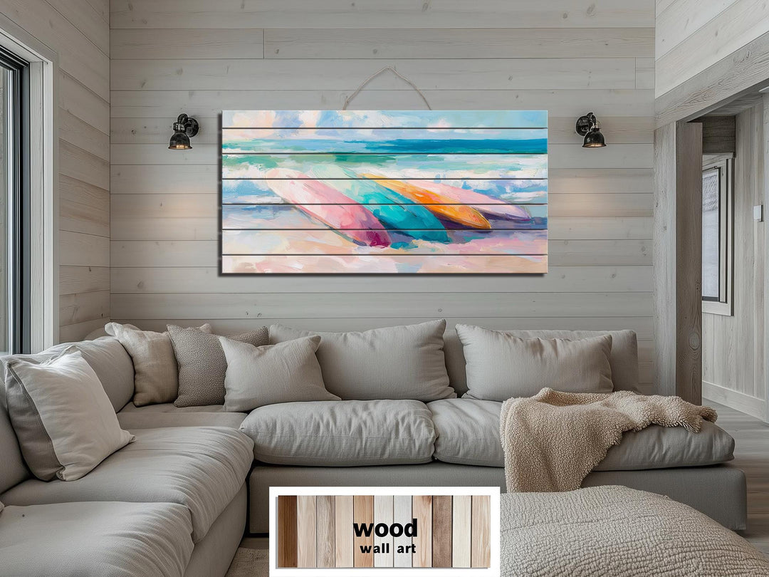 Colorful Surfboards Coastal Wood Wall Art