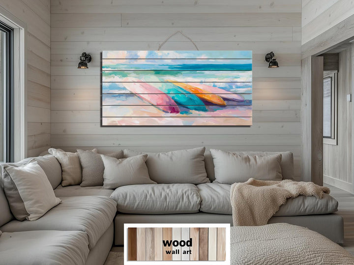 Colorful Surfboards Coastal Wood Wall Art