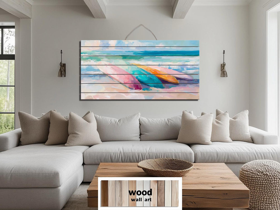 Colorful Surfboards Coastal Wood Wall Art