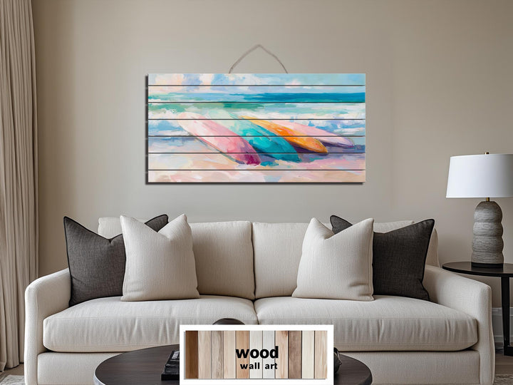 Colorful Surfboards Coastal Wood Wall Art