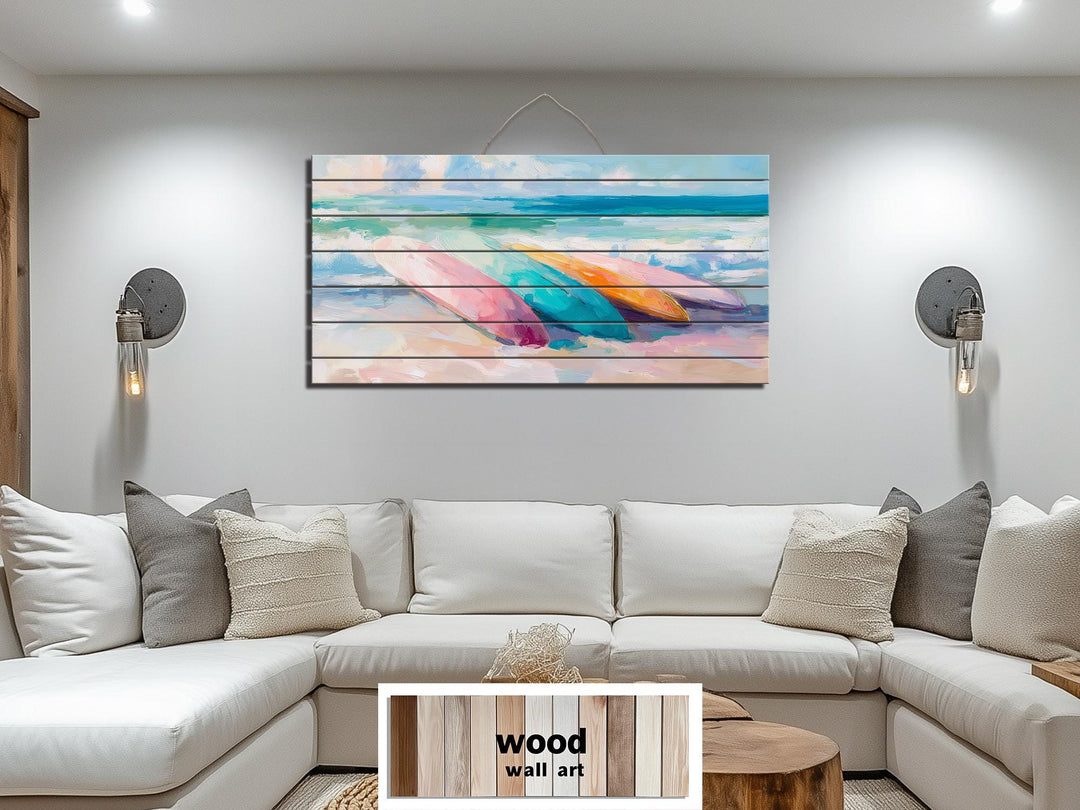 Colorful Surfboards Coastal Wood Wall Art