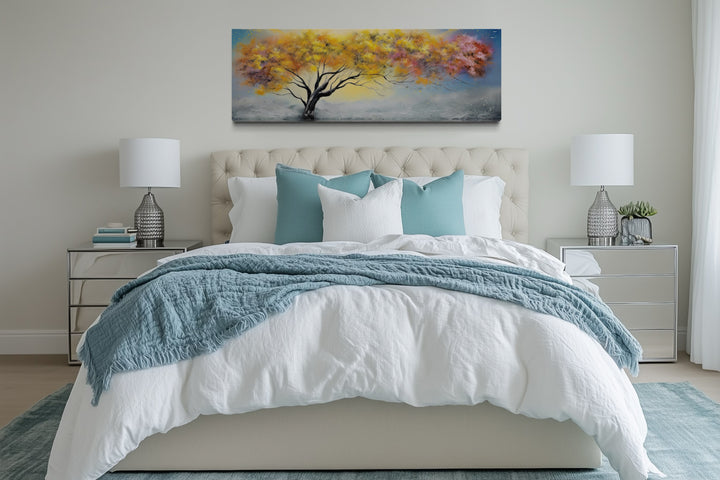 Colorful Tree Over Bed Horizontal Framed Canvas Wall Art