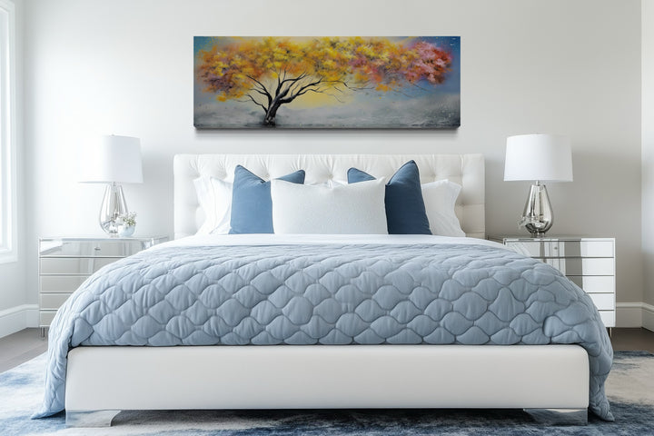 Colorful Tree Over Bed Horizontal Framed Canvas Wall Art