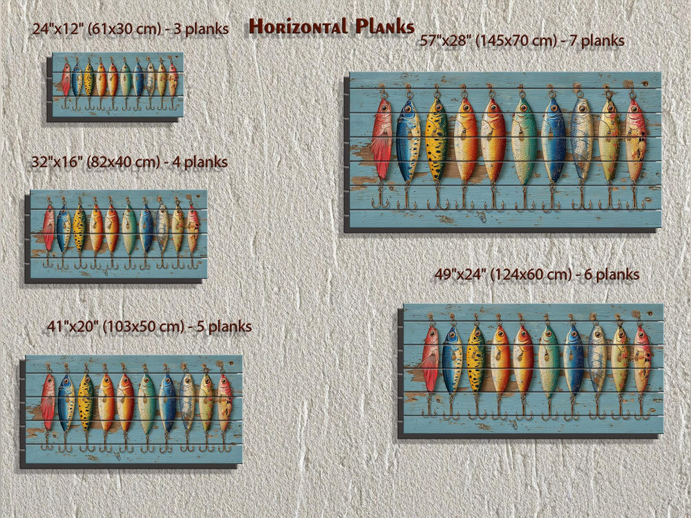 Colorful Vintage Fishing Lures Distressed Wood Wall Art