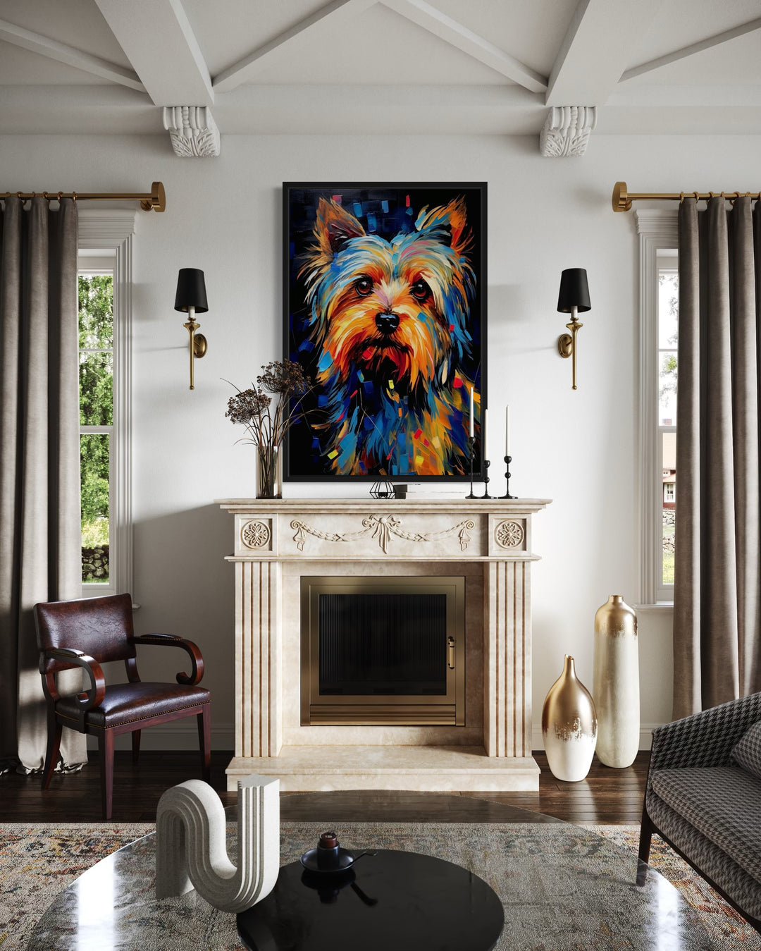 Colorful Yorkie Pop Art Portrait Canvas Wall Art