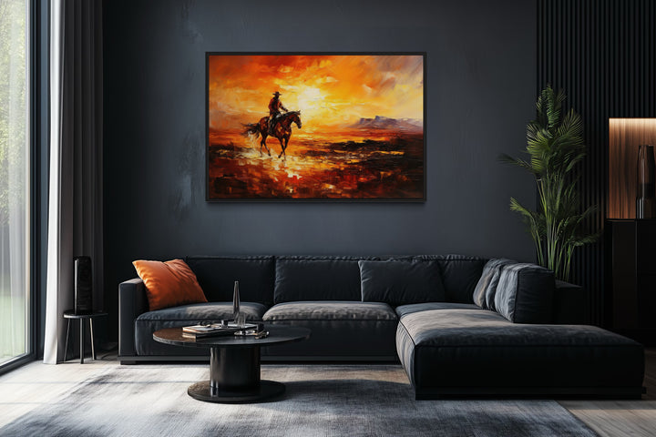 Cowboy Riding A Horse In The Desert At Sunset Wild West Canvas Art