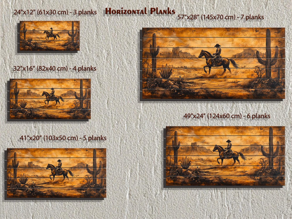 Cowboy Riding Through Desert Distressed Wood Wall Art