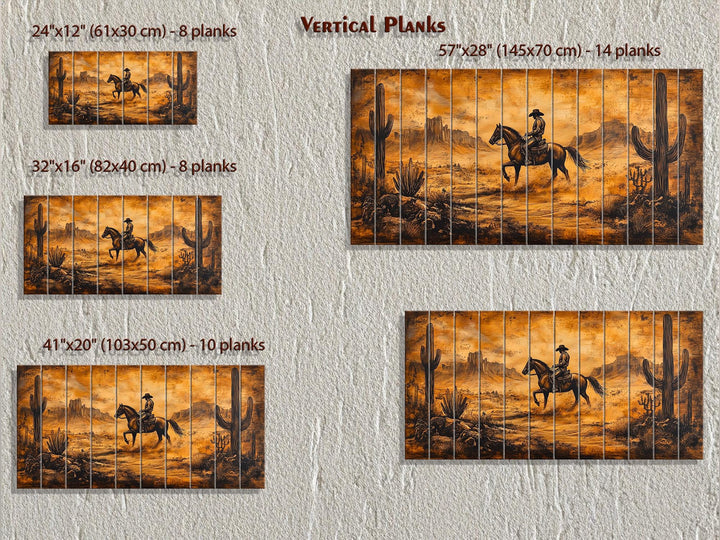 Cowboy Riding Through Desert Distressed Wood Wall Art
