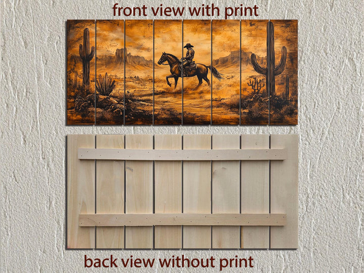 Cowboy Riding Through Desert Distressed Wood Wall Art