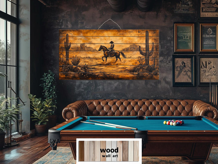 Cowboy Riding Through Desert Distressed Wood Wall Art