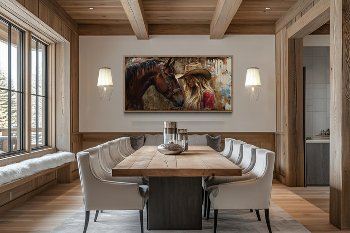 Cowgirl And Horse Graffiti Framed Canvas Wall Art