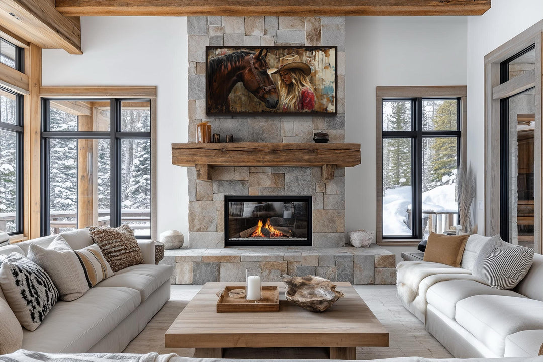 Cowgirl And Horse Graffiti Framed Canvas Wall Art