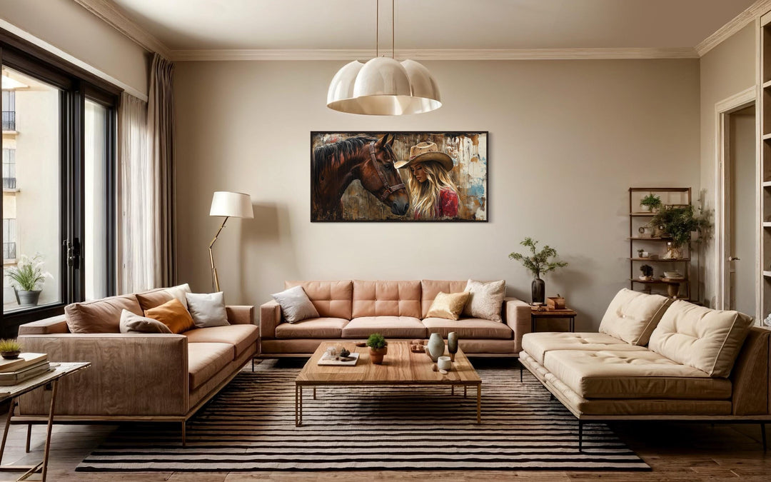 Cowgirl And Horse Graffiti Framed Canvas Wall Art