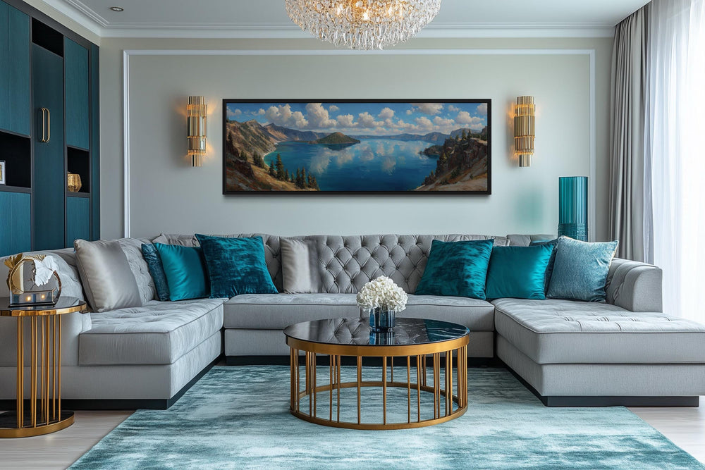 Crater Lake Long Horizontal Framed Canvas Wall Art