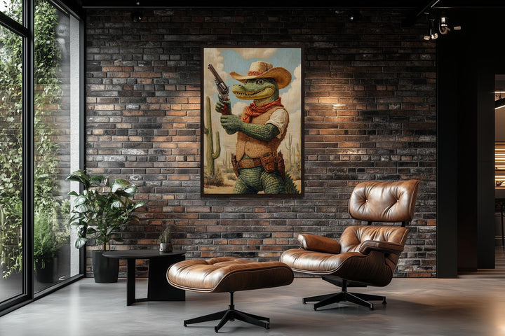 Crocodile Cowboy Funny Western Man Cave Wall Art