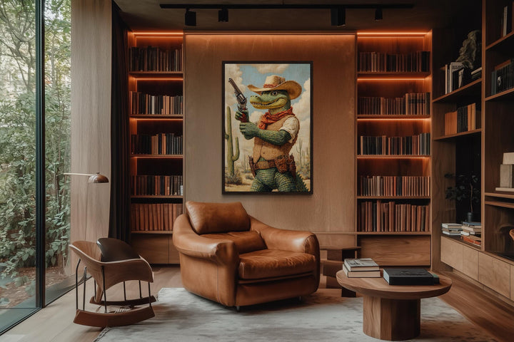 Crocodile Cowboy Funny Western Man Cave Wall Art