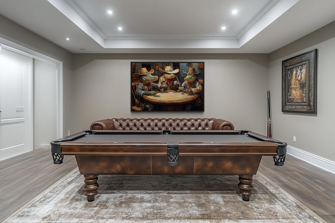 Crocodiles Playing Poker Game Room Or Man Cave Framed Canvas Wall Art