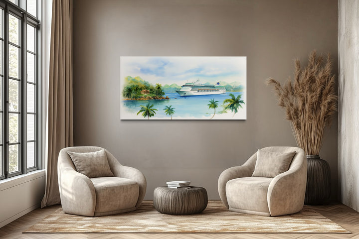 Cruise Ship Docked At Tropical Island Wall Art
