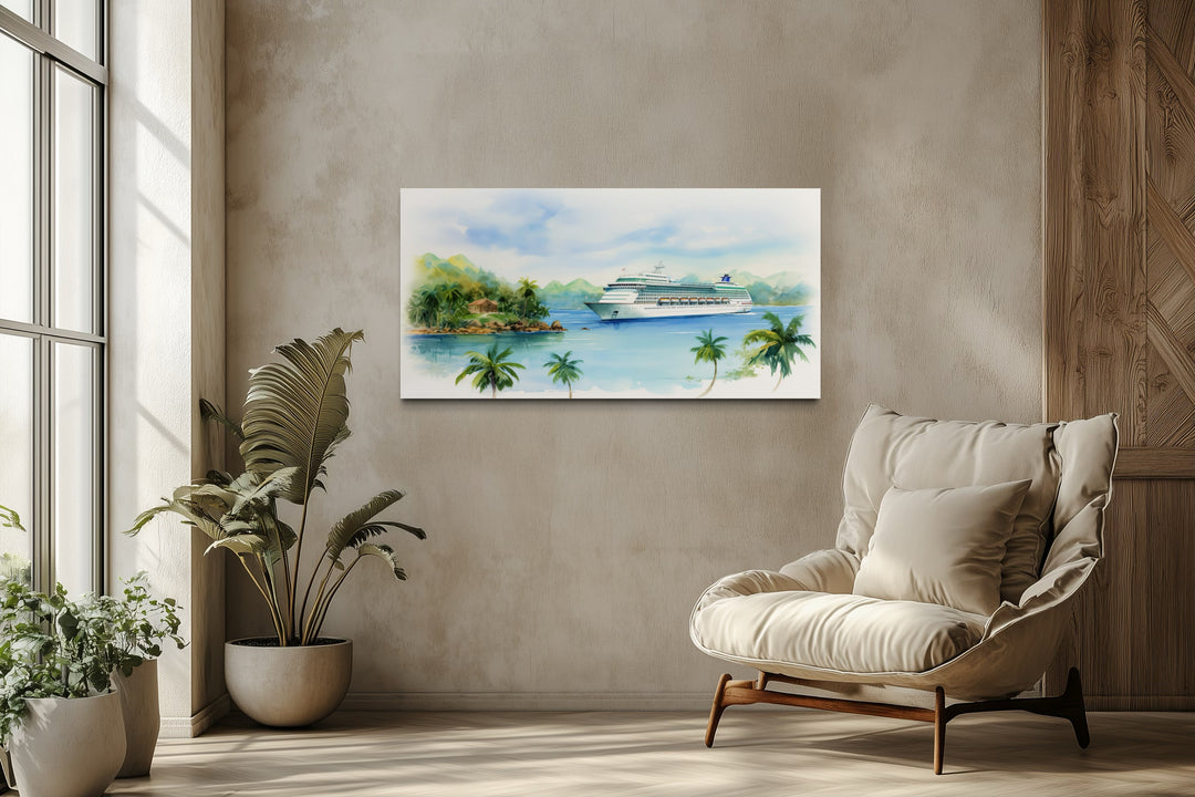 Cruise Ship Docked At Tropical Island Wall Art