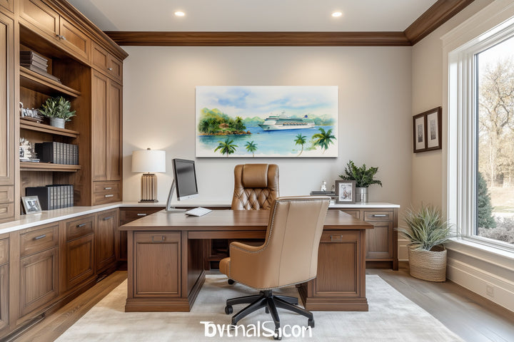 Cruise Ship Docked At Tropical Island Wall Art