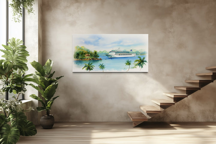 Cruise Ship Docked At Tropical Island Wall Art