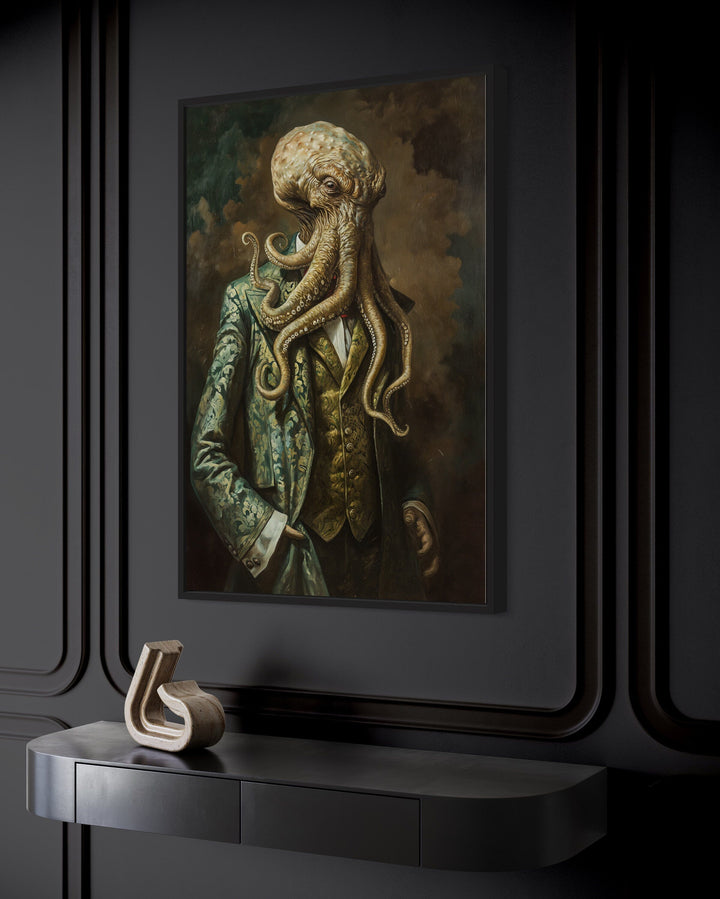 Cthulhu In Suit Vintage Portrait Framed Canvas Wall Art