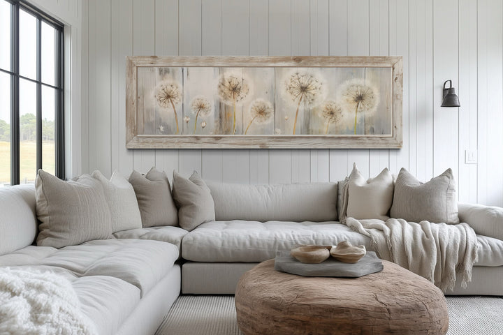 Dandelions Painting On Distressed Wood Horizontal Canvas Wall Art