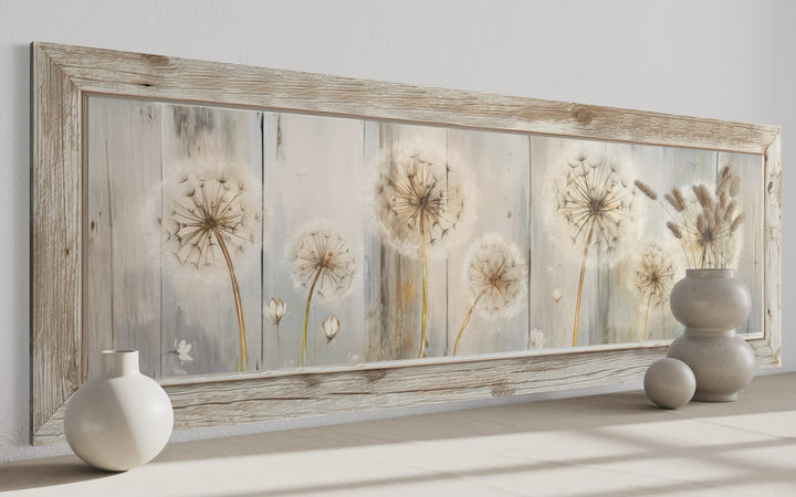 Dandelions Painting On Distressed Wood Horizontal Canvas Wall Art