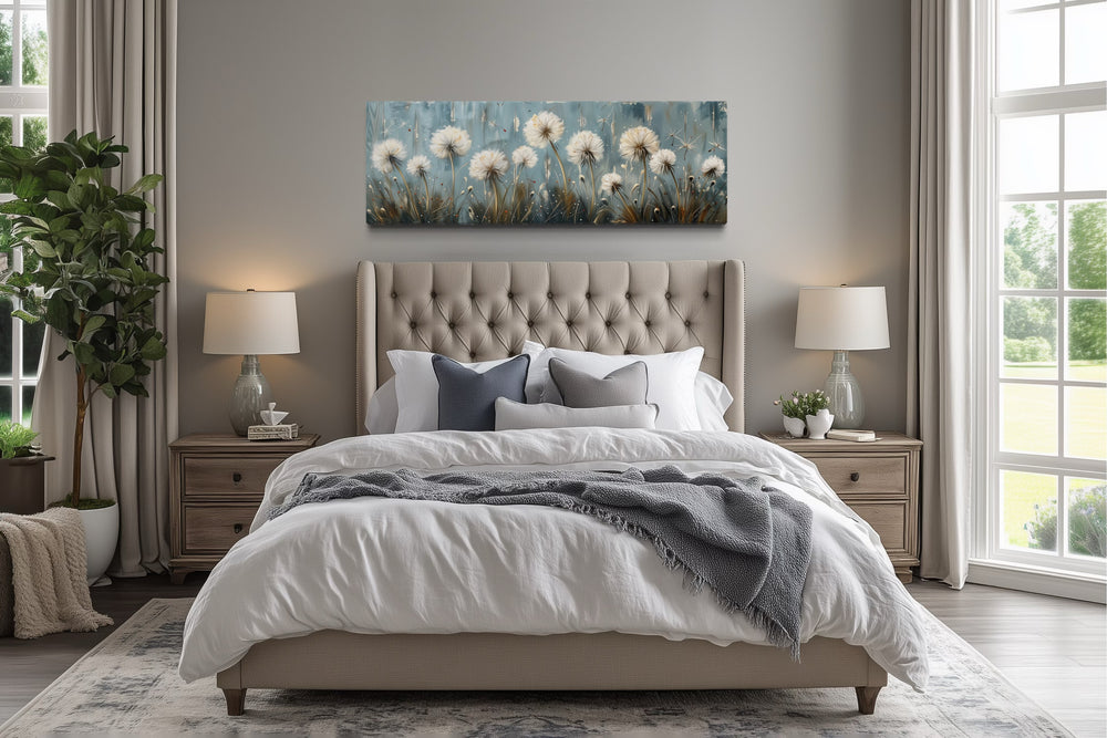 Dandelions Painting On Distressed Wood Horizontal Farmhouse Wall Art